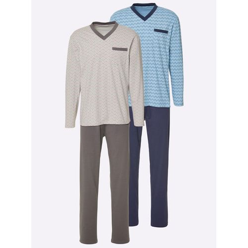 Schlafanzug WÄSCHEPUR, Herren, Gr. 48/50, blau (marine, stahlgrau), 100% Baumwolle, Langarm, Homewear-Sets