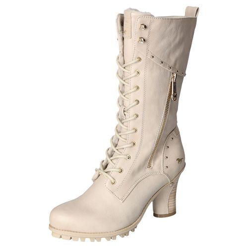 Winterstiefel MUSTANG SHOES, Damen, Gr. 37, beige (ecru), Lederimitat, unifarben, modisch, Schuhe, Absatzstiefel, Profilsohle, mit zusätzlichem Innenreißverschluss