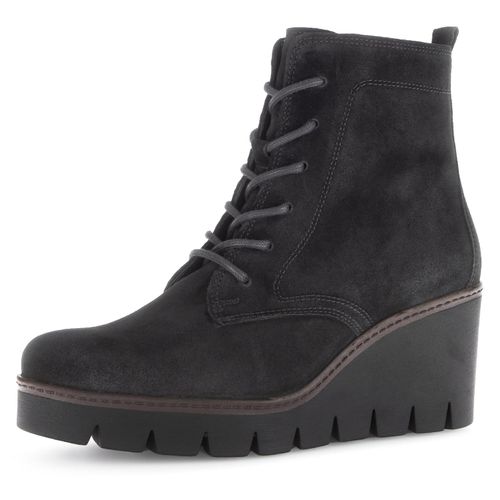 Stiefelette GABOR, Damen, Gr. 42, schwarz, Veloursleder, unifarben, modisch, Schuhe, Keilabsatz, Schnürboots, Keilstiefelette, Best Fitting-Ausstattung