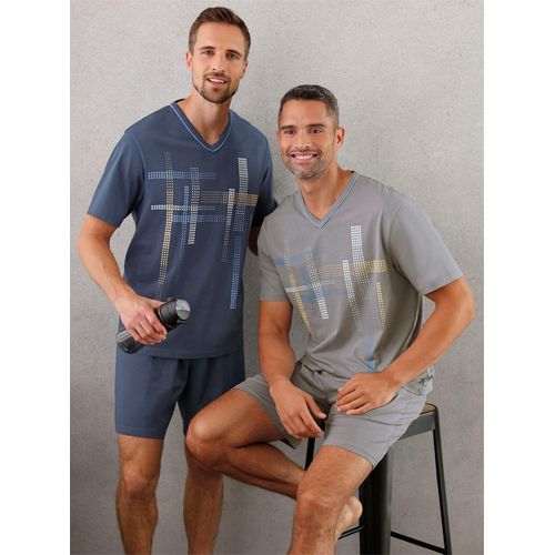 Shorty WÄSCHEPUR, Herren, Gr. 44/46, blau (grau, marine), 100% Baumwolle, Kurzarm, Homewear-Sets