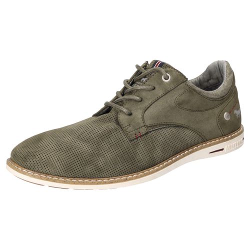 Schnürschuh MUSTANG SHOES, Herren, Gr. 45, grün (oliv), Lederimitat, Textil, casual, Schuhe, Freizeitschuh, Halbschuh, Schnürschuh mit Perforation