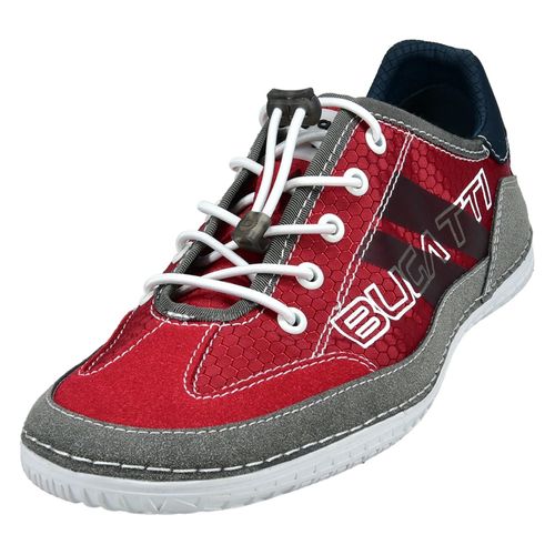 Slip-On Sneaker BUGATTI, Herren, Gr. 43, rot (rot, grau), Lederimitat, Textil, sportlich, Schuhe, Freizeitschuh, Halbschuh, Slipper mit Kontrastnähten- und besätzen