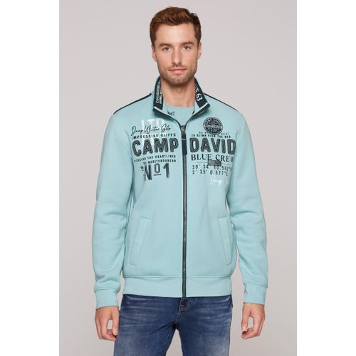 Sweatjacke CAMP DAVID, Herren, Gr. L, sea mint, Material: 50% Baumwolle, 50% Polyester, bedruckt, bestickt, casual, lässig geschnitten normal, Langarm eingesetzt Rippbündchen, Sweatjacken, mit Stehkragen