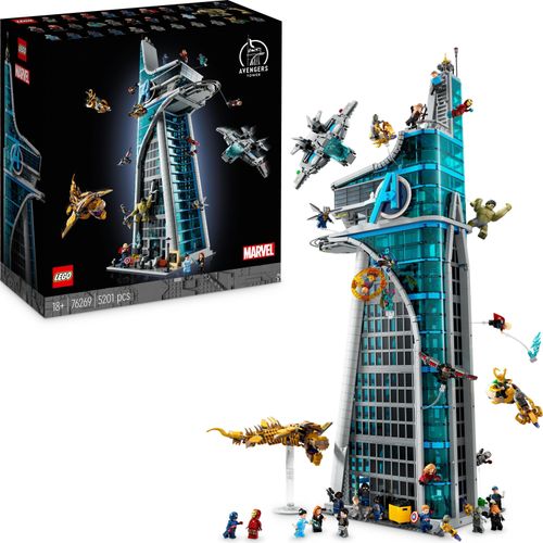 LEGO Marvel Avengers Tower, großes Set, Modellbausatz für Erwachsene mit Quinjet-Flugzeug, plus 31 Minifiguren inkl. Iron Man & Thor Figuren, Valentinstag-Geschenk für Männer und Frauen 76269