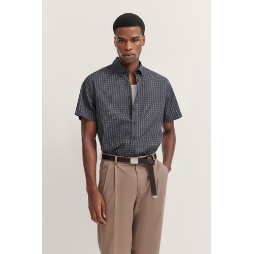 Kurzarmhemd BUGATTI, Herren, Gr. XL, Normalgrößen, 390, marine, 100% Baumwolle, gepunktet, casual, normal, Kurzarm, Hemden, aus Baumwolle