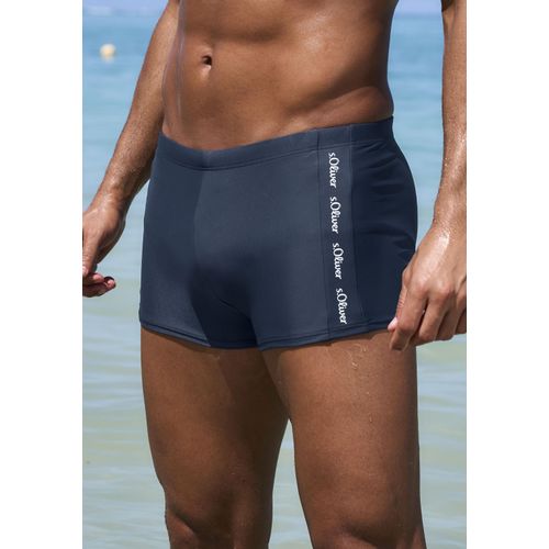 Boxer-Badehose S.OLIVER, Herren, Gr. 8, N-Gr, blau (marine), Recycling-Polyamid, unifarben, Badehosen, mit Markenschriftzügen