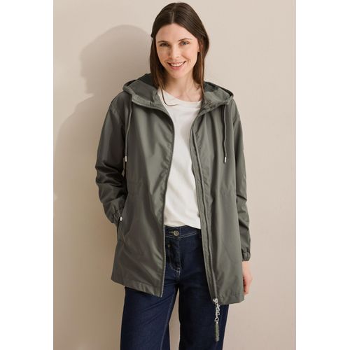 Outdoorjacke CECIL, Damen, Gr. XL (44), grün (earthy khaki), Stoff, 100% Polyester, unifarben, casual, gerade normal, ohne Ausschnitt, Langarm elastischer Bund, Jacken, mit Kapuze mit Tunnelzugband