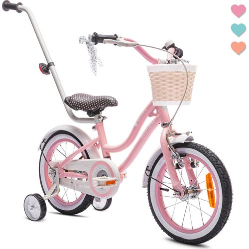 Mädchen fahrrad 14 Zoll Glocke Zusatzräder Schubstange Heart Bike rosa
