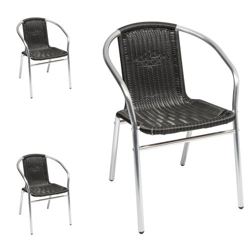 3 Stück Stabiler Aluminium / Polyrattan Bistrostuhl stapelbar