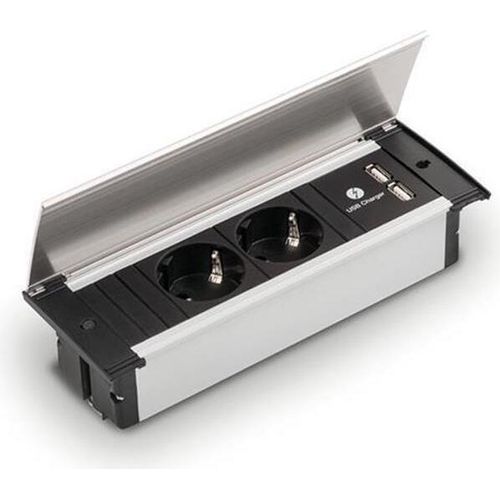 Naber Steckdosenelement Kapsa-USB mit Schukosteckdosen, Deckel edelstahlfarbig 7053069