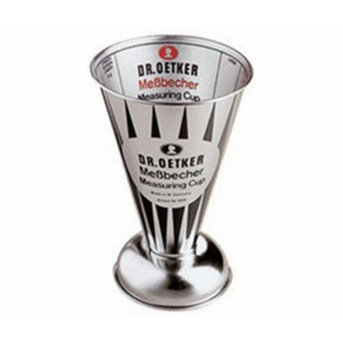 Dr.Oetker Messbecher Nostalgie , Hellgrau , Metall , Grüner Punkt , Messskala für Flüssigkeiten, Lebensmittel , Backen, Backhelfer, Messbecher