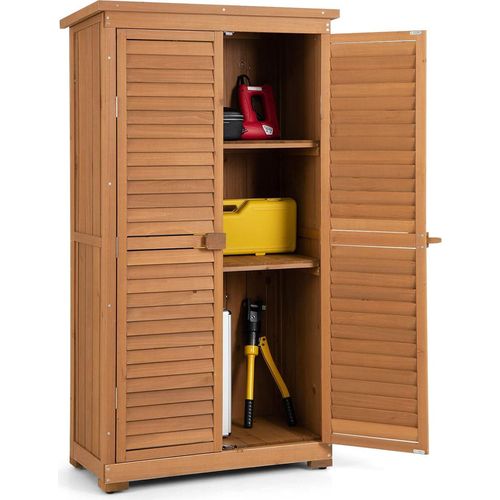 COSTWAY Gartenschrank Holz, Gerätehaus wetterfest, Geräteschuppen Werkzeugschrank Garten, Holzschuppen mit 3 herausnehmbaren Regalen, Gartenschuppen Geräteschrank 82 x 42 x 160cm
