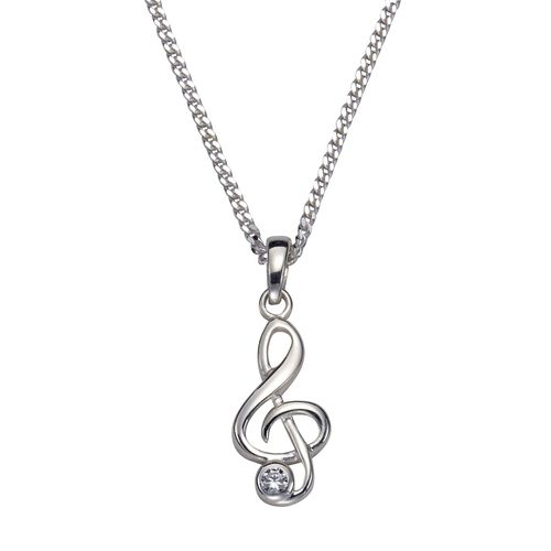Zeeme Silber Halskette Silber 925 rhodiniert Notenschlüssel mit Zirkonia weiß