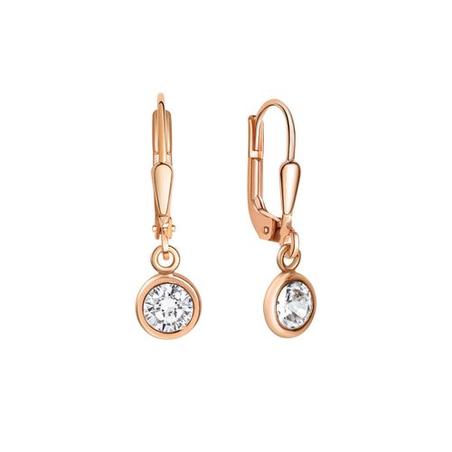 Zeeme Basic Ohrringe Silber 925 rosé-vergoldet mit Zirkonia weiß 25mm lang