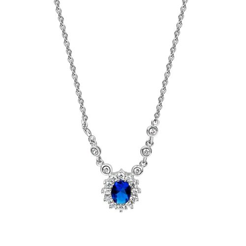 Zeeme Silber Halskette Silber 925 rhodiniert mit Zirkonia blau und weiß
