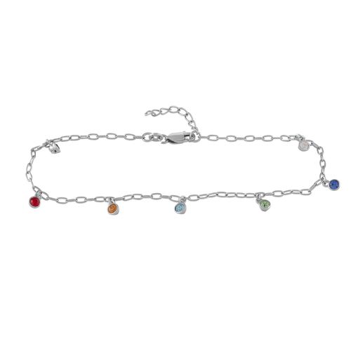 Zeeme Basic Fußkette Silber 925 rhodiniert mit bunten Kristallen