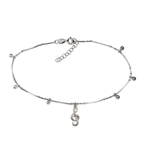Zeeme Basic Fußkette Silber 925 rhodiniert 23+2cm lang mit Motiv Violin-Schlüssel