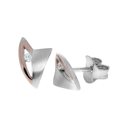 Zeeme Basic Ohrringe Silber 925 zweifarbig mit Zirkonia weiß