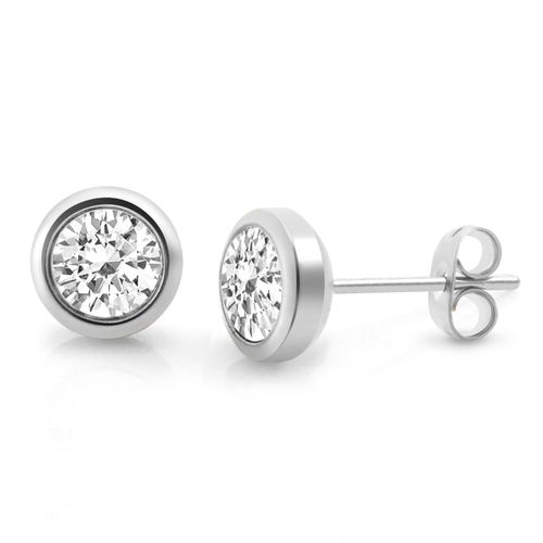 Zeeme Stainless Steel Ohrringe Edelstahl mit weißem Zirkonia 6mm
