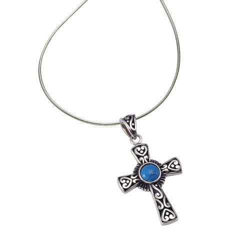 Zeeme Gemstones Anhänger mit Kette 925/- Sterling Silber oxidiert Türkis