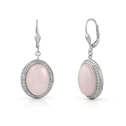 Zeeme Gemstones Ohrringe Silber 925 rhodiniert mit Rosenquarz und Zirkonia-Steinen