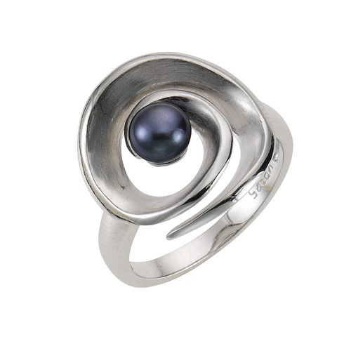 Zeeme Pearls Ring Silber 925 rhodiniert mit schwarzer Perle