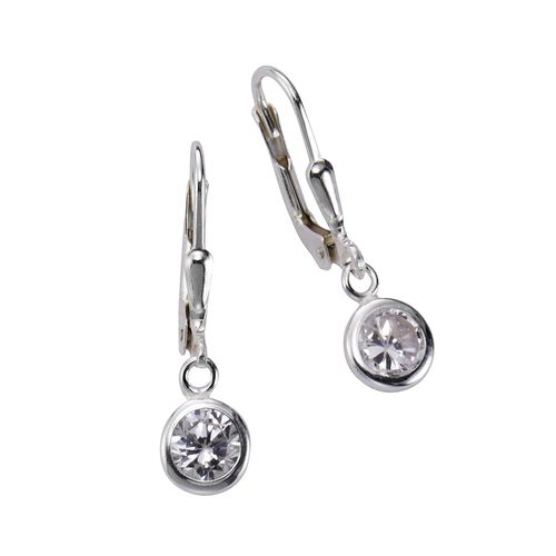 Zeeme Basic Ohrringe Silber 925 mit weißen Zirkonia-Steinen 25mm lang