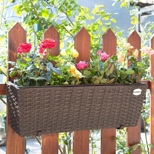 Blumenkasten Balkonkasten Polyrattan 60x20x19cm 2er Set braun
