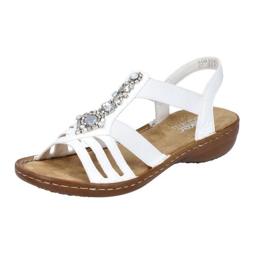 Riemchensandale RIEKER, Damen, Gr. 40, weiß, Lederimitat, feminin, Schuhe, Sommerschuh, Sandalette, Keilabsatz, mit Schmucksteinen besetzt