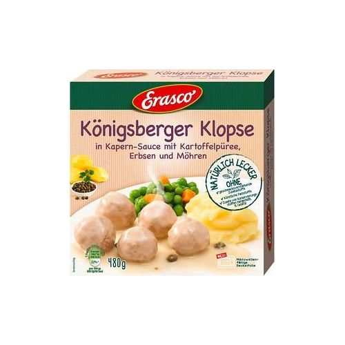Erasco Königsberger Klopse in Kapern-Sauce mit Kartoffelpüree, Erbsen und Möhren 480,0 g