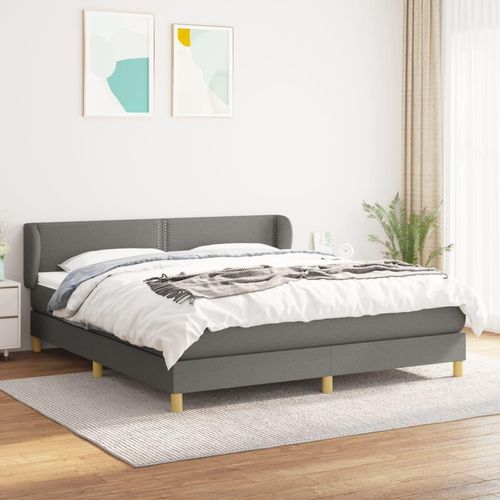 Boxspringbett Mit Matratze Stoff Dunkelgrau | Größe: 180 x 200 cm | Modell: Flach mit Nägeln