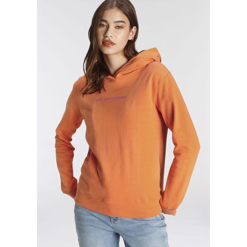Hoodie AJC, Damen, Gr. 36/38, orange, angeraute Sweatware, Obermaterial: 80% Baumwolle, 20% Polyester. Kapuzenfutter: 80% Baumwolle, 20% Polyester, casual, angesetztes Bündchen, Sweatshirts, in angesagter Farbe