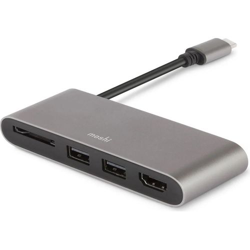 Moshi, USB-C Hub Multiport 3-in-1 USB-C HDMI/HDCP 4K Ultra-kompakt, Grau