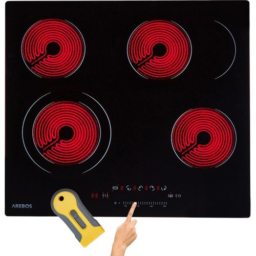 AREBOS Glaskeramikkochfeld 59 cm | 6600 W, 4 Zonen, Dual & Bräterzone