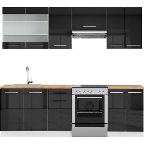 Vicco Küchenzeile Fame-Line, 240 cm, AP Eiche, Anthrazit Hochglanz/Weiß Image