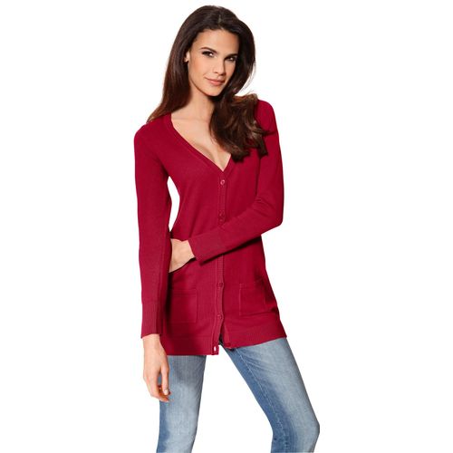 Strickjacke HEINE, Damen, Gr. 38, rot, 100% Baumwolle, unifarben, Langarm, Strickjacken
