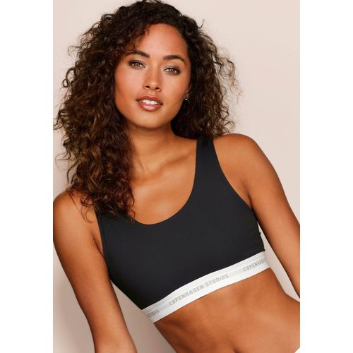 Bustier COPENHAGEN STUDIOS, Damen, Gr. XL (42), N-Gr, schwarz-weiß (schwarz, weiß), Single Jersey, Obermaterial: 50% Modal (TENCEL), 45% Baumwolle, 5% Elasthan (LYCRA), unifarben mit Farbeinsatz, sportlich, bequem, BHs, mit weichem Logobund und aus elastischer Baumwoll-Modal-Qualität