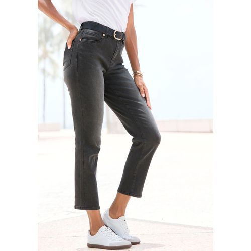 Ankle-Jeans LASCANA, Damen, Gr. 38, N-Gr, schwarz (schwarz washed), Denim/Jeans, Obermaterial: 98% Baumwolle, 2% Elasthan, modisch, figurbetont knöchelfrei, Jeans, mit Stretchanteil, elastische Jeans in gerader Passform
