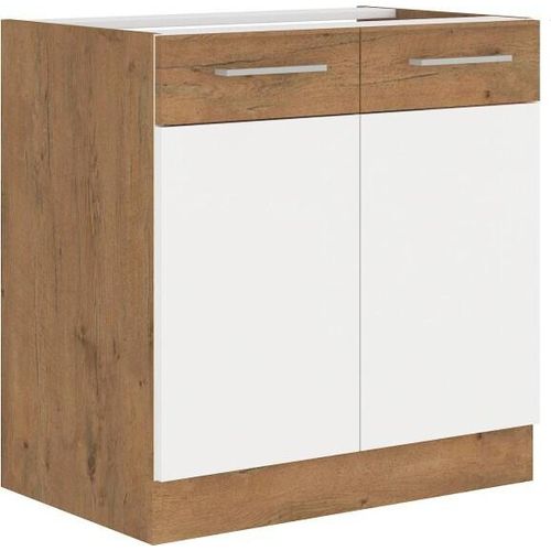 Kondela Waschbecken Küchenschrank Wega 80 PLN 2F BB - Eiche Lanzett / Weiß Hochglanz