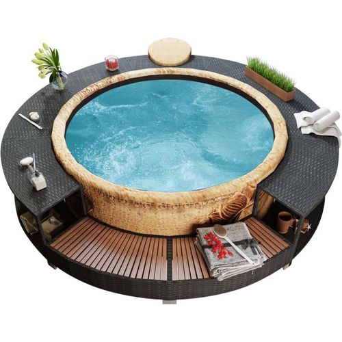 Möbel Whirlpool-Umrandung Schwarz Poly-Rattan - Poolzubehör 41454