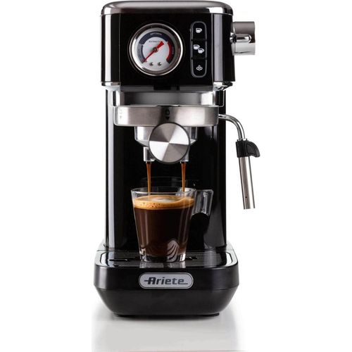 Ariete 1381 Kaffeemaschine mit Druckmesser, kompatibel mit gemahlenem Kaffee und ESE-Pads, 1300 W, 1,1 l Fassungsvermögen, 15 bar Druck, 1/2-Tassen-Filter, Cappuccino-Gerät, Schwarz