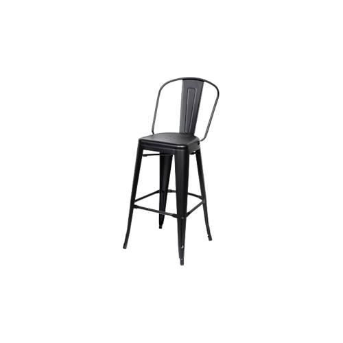 Barhocker Paperflow URBAN, Rückenlehne, stapelbar, UV-behandelt, perforierte Sitzfläche, B 360 x H 365 x H 760 mm, Stahl verzinkt, schwarz/schwarz, 2 Stück