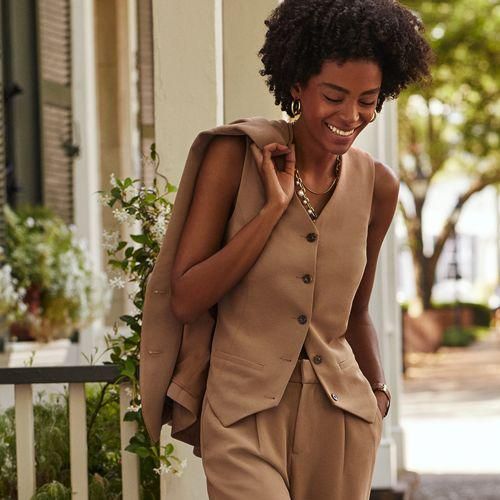Weste aus Crêpe, Damen,  Braun, Polyester, by Lands' End