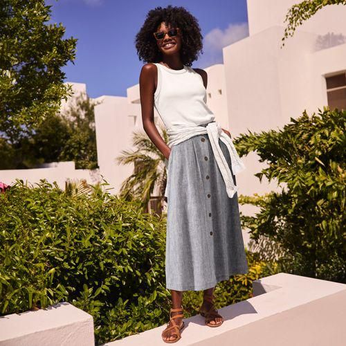 Leinen-Midirock, Damen,  Blau, by Lands' End