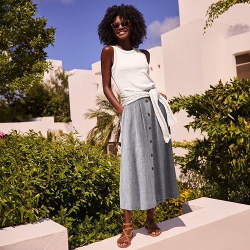 Leinen-Midirock, Damen,  Blau, by Lands' End