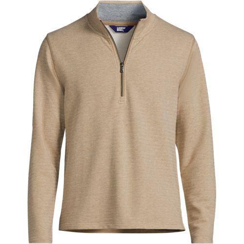 Pullover mit Troyer-Kragen und Fischgrät-Struktur, Herren,  Beige, Baumwoll-Mischung/Polyester-Mischung, by Lands' End