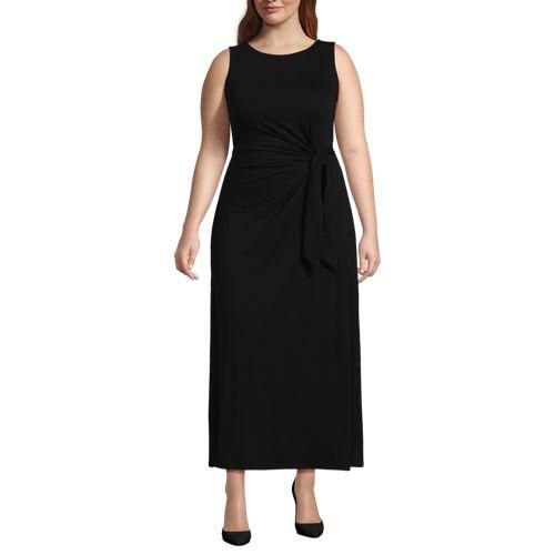 Maxikleid aus Baumwolle/Modal mit Bindeband, Damen,  Schwarz, Baumwolle Modal, by Lands' End