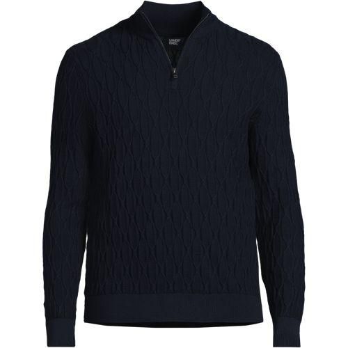 Pullover aus Baumwoll-Strukturstrick mit Troyer-Kragen, Herren,  Blau, Baumwolle, by Lands' End