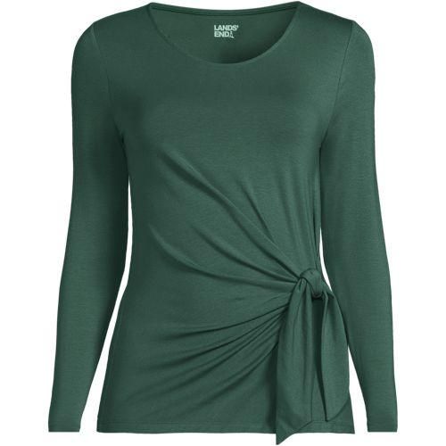 Langarmshirt mit Knotendetail aus Baumwolle/Modal-Mix, Damen,  Grün, Elasthan/Baumwoll-Mischung, by Lands' End
