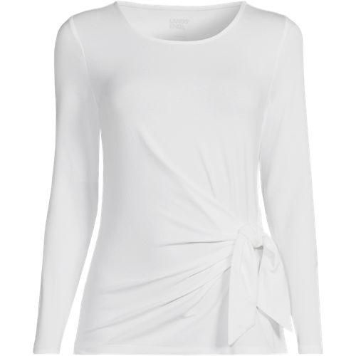 Langarmshirt mit Knotendetail aus Baumwolle/Modal-Mix, Damen,  Weiß, Elasthan/Baumwoll-Mischung, by Lands' End
